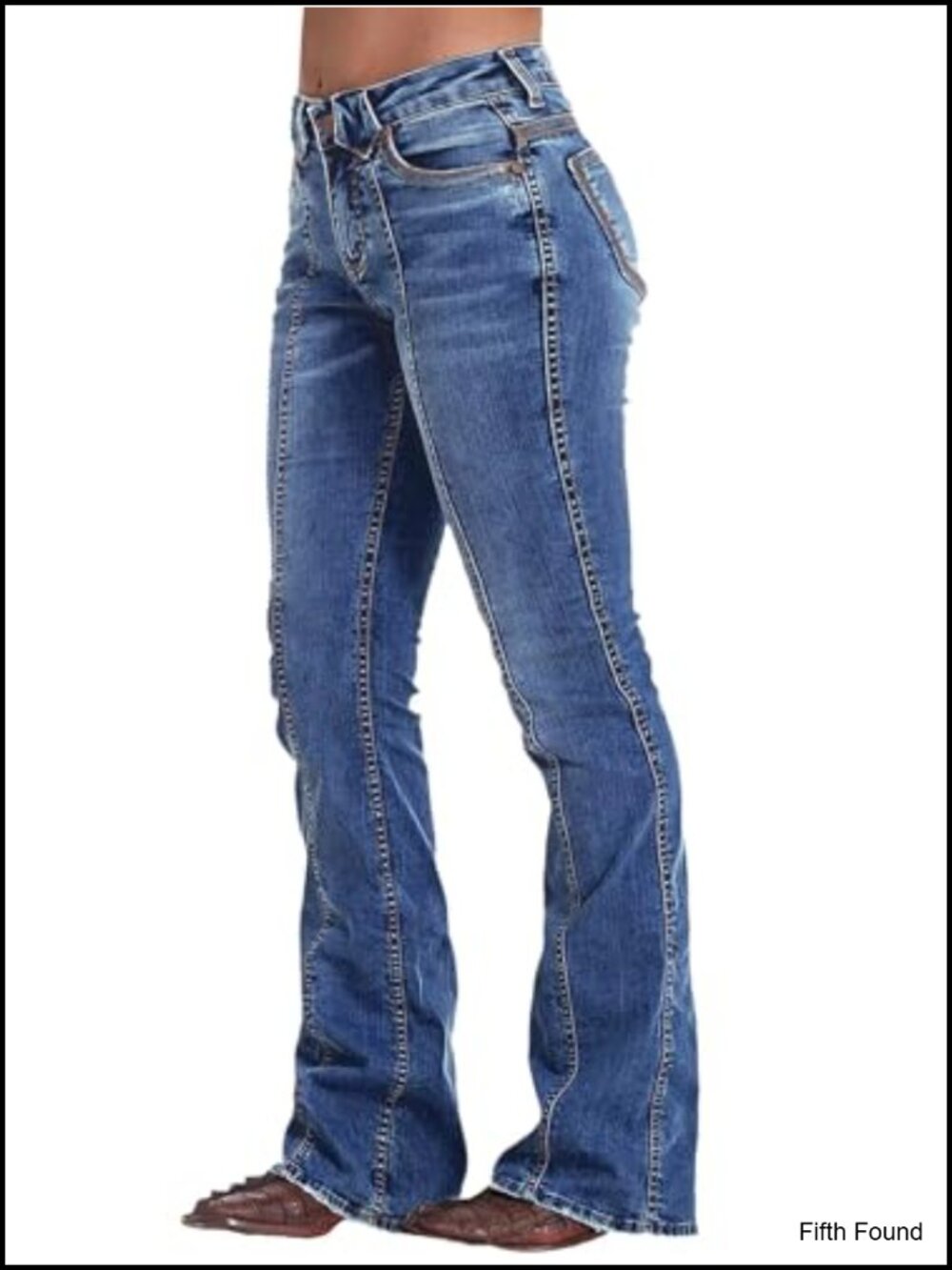 Mid Rise Boot Cut Flare Jeans Stretch Denim